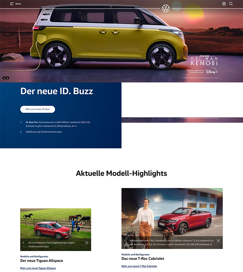 Website-Arten: Corporate Website von Volkswagen