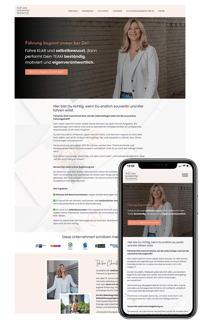 Screenshot der Website von Selfcare Leadership