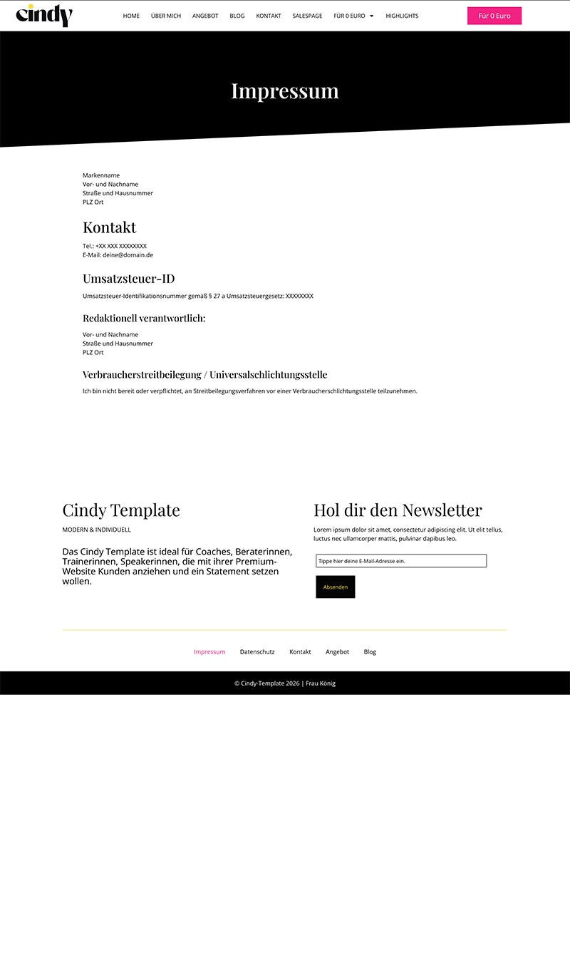 Template Vorschau Impressum